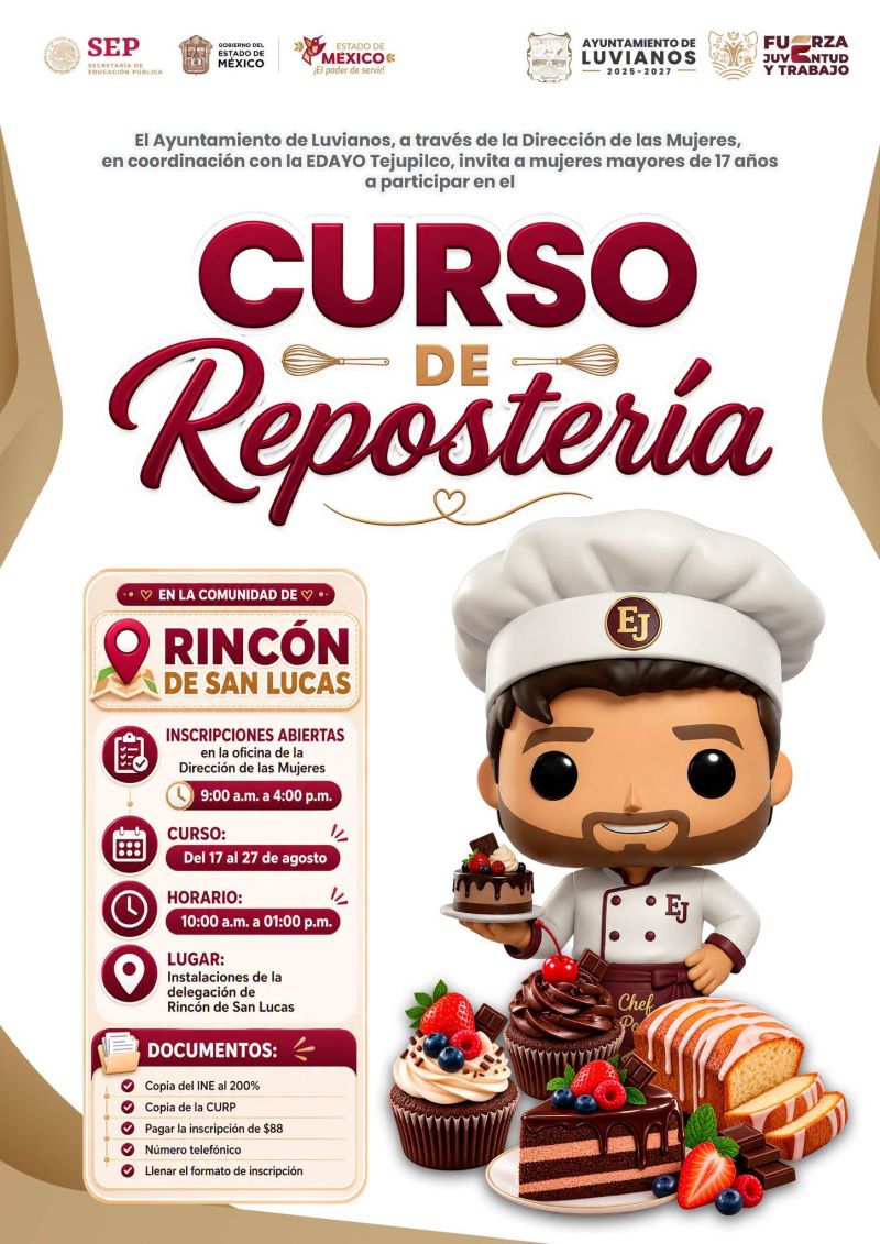 Invitamos a la población de Rincón de San Lucas a participar en el Curso de Repostería